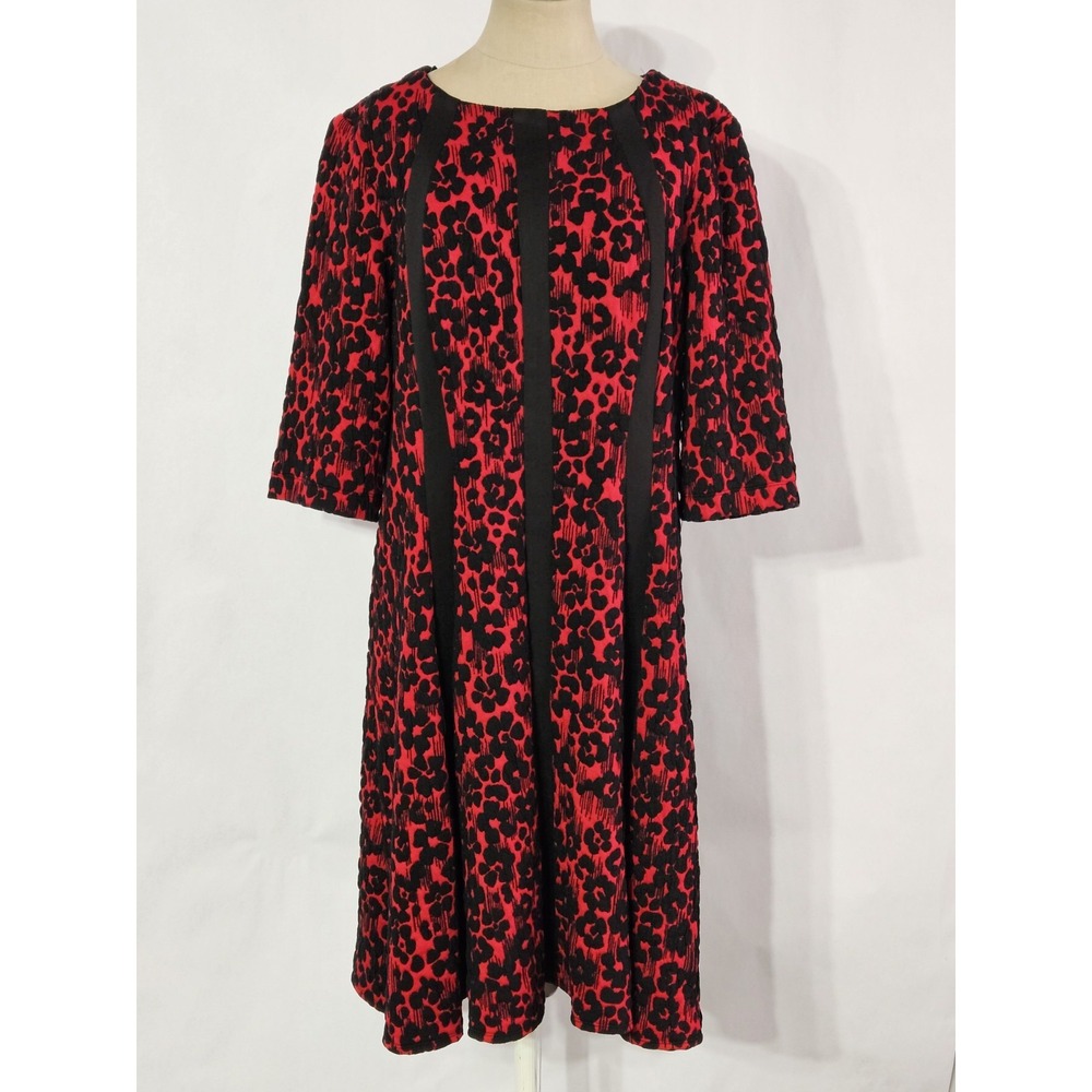 Gabby Skye Red & Black 3/4 Sleeve Stretchy Fit & Flare Dress Size 14W